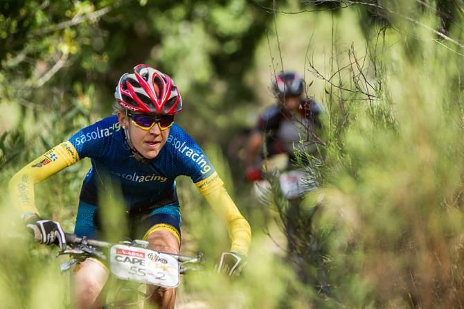 Leana de Jager makes her way through the water crossings