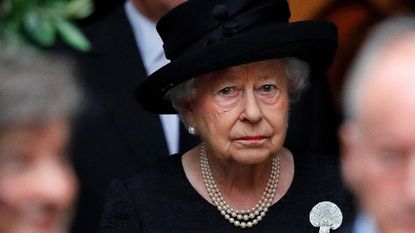 The Queen faces double heartache, Queen Elizabeth II (wearing the Courtauld Thomson Scallop-Shell Brooch, which belonged to Queen Elizabeth, The Queen Mother) attends the funeral of Patricia Knatchbull, Countess Mountbatten of Burma at St Paul's Church, Knightsbridge on June 27, 2017 in London, England
