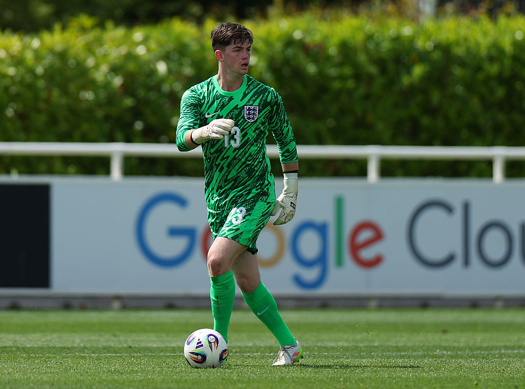 BURTON-UPON-TRENT, ENGLAND - JUNE 06: Finlay Herrick of England in action during the Men&amp;amp;apos;s U19 international between England and Iceland at St Georges Park on June 06, 2025 in Burton-upon-Trent, England. (Photo by Molly Darlington - The FA/The FA via Getty Images)