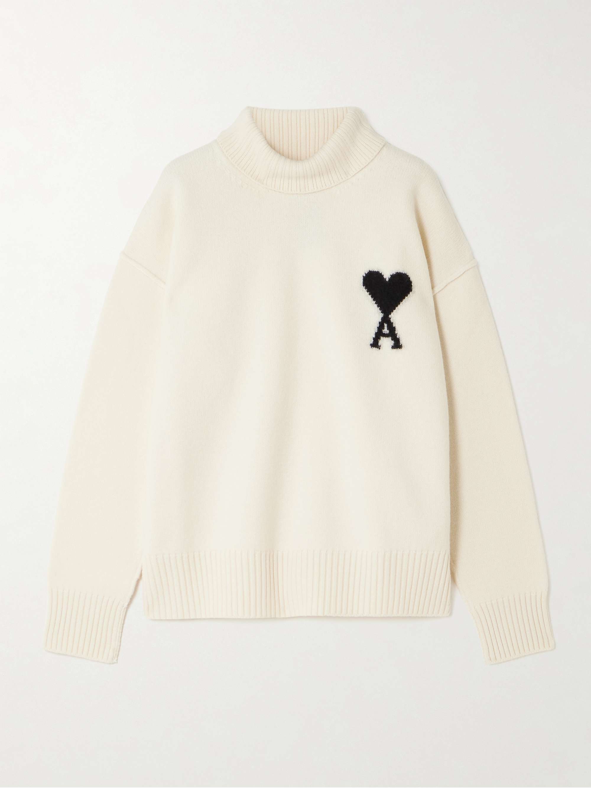 Oversized Intarsia-Knit Wool Turtleneck Sweater
