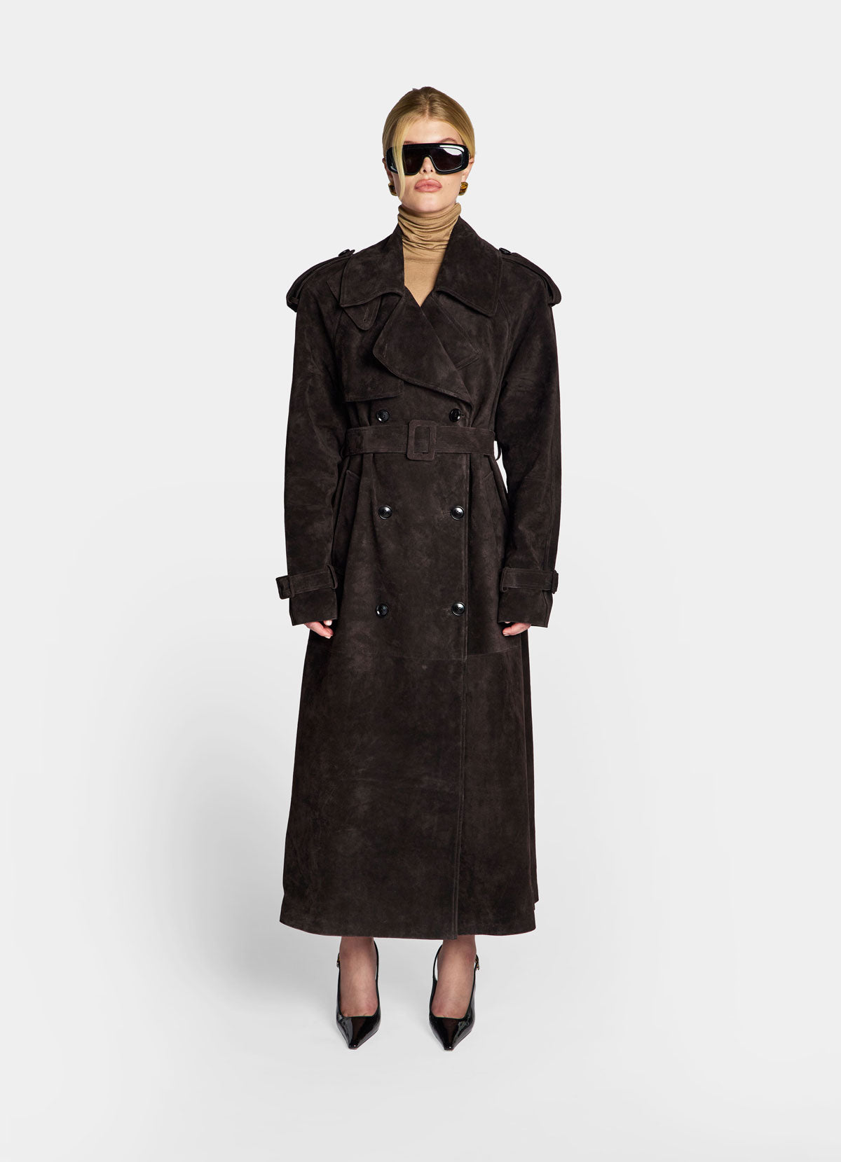 Espresso Suede Trench Coat - Xs Uk
