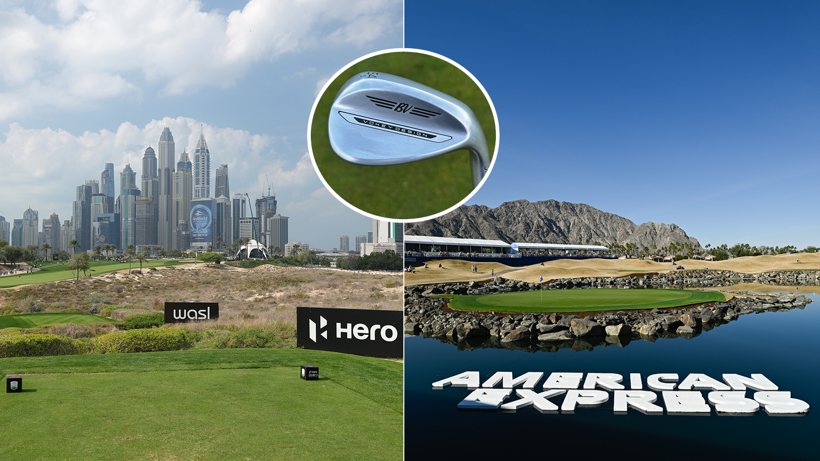 Pictures of the Dubai Desert Classic and The American Express with an image of the Vokey SM11 wedges