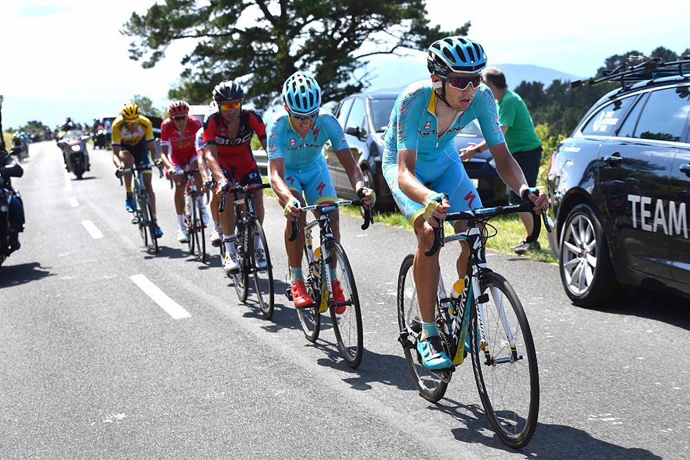 Astana riders on the front of the group