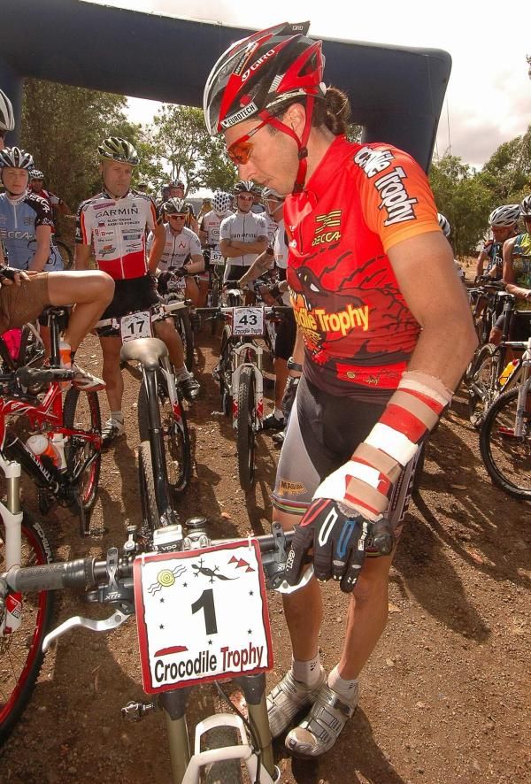 Bart Brentjens checks his bike before today's stage
