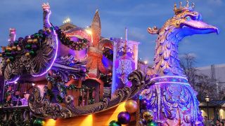 The Water Float passes by during Universal's Mardi Gras 2024 parade.