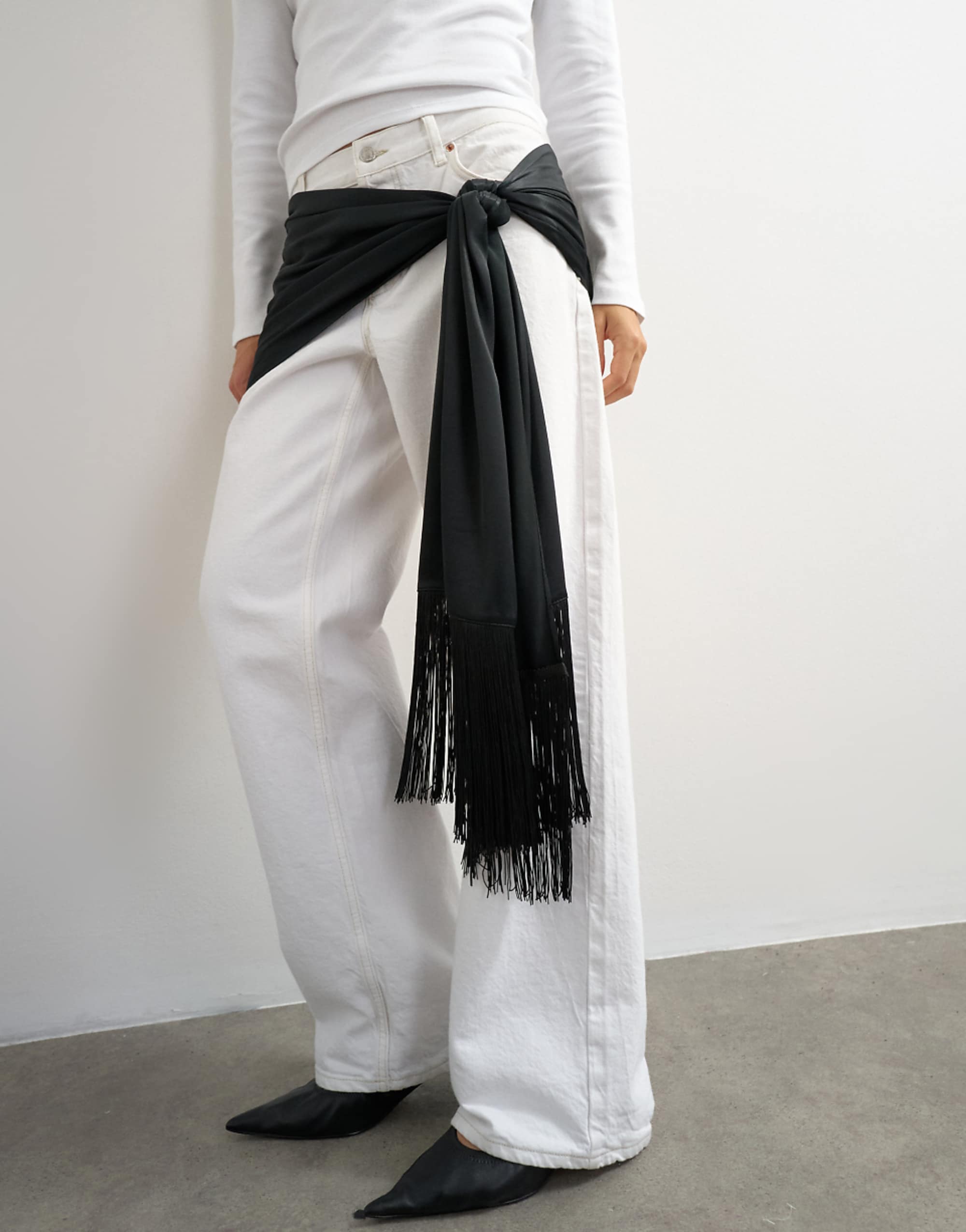 Topshop Satin Scarf With Fringing in Black