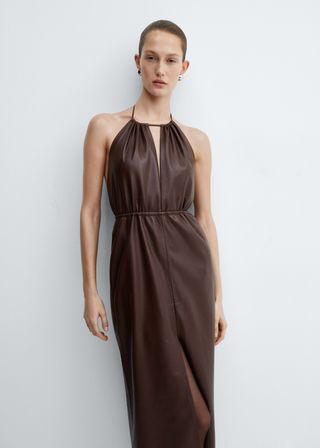 Leather-Effect Halter Dress