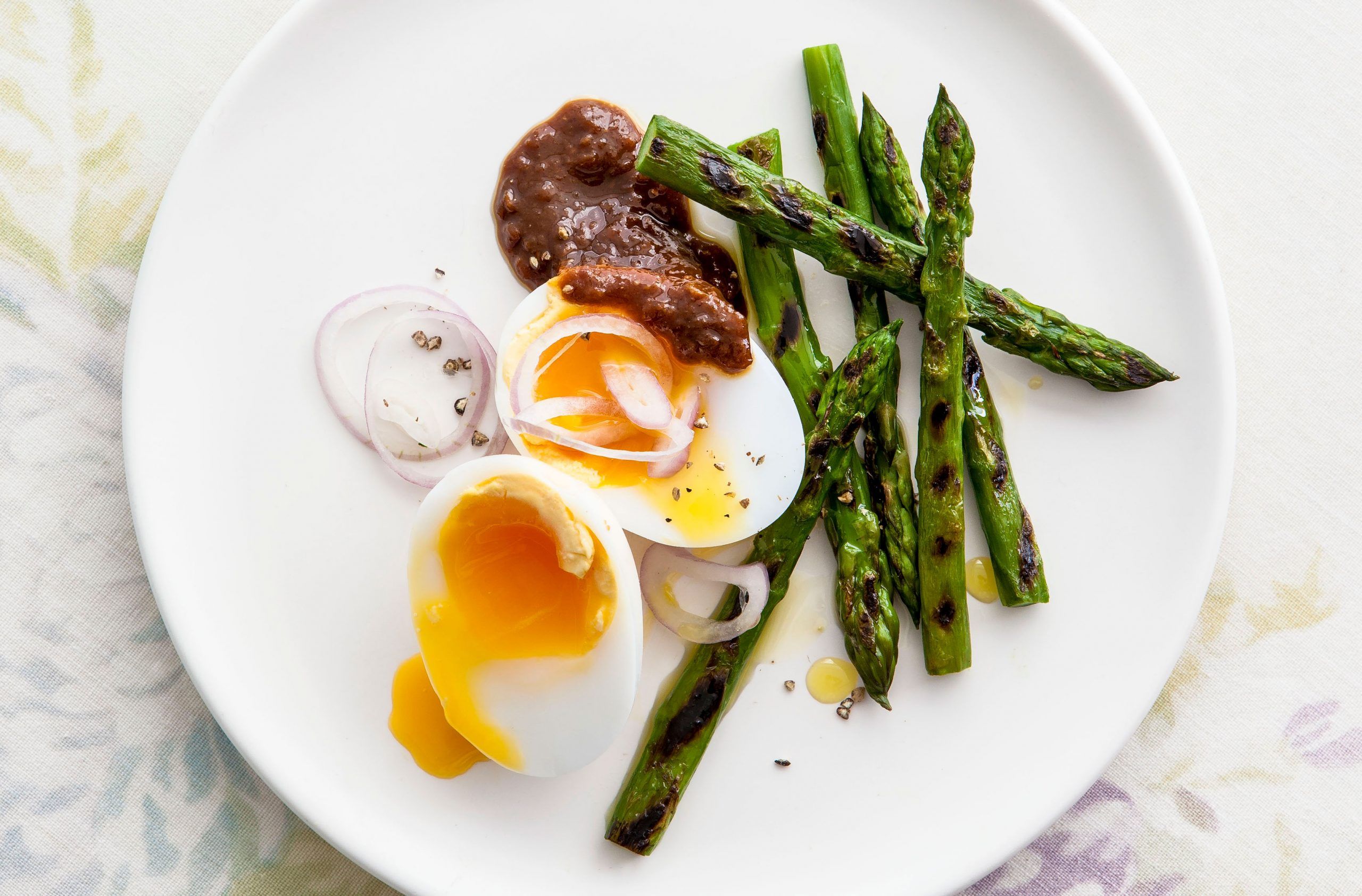 Charred asparagus and duck egg salad recipe