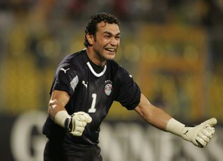 Essam El-Hadary celebrates after an AFCON match between Egypt and Ivory Coast in 2008.