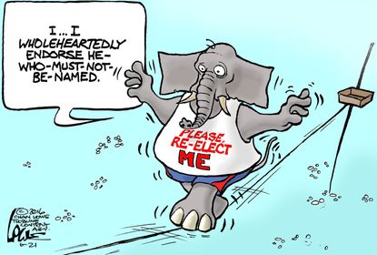 Political cartoon U.S. Republican endorsement re-election