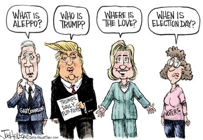 Political cartoon U.S. 2016 election voter fatigue