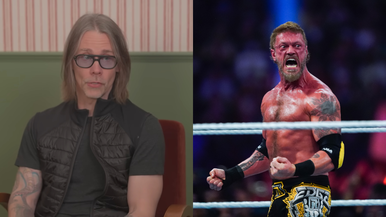 Myles Kennedy and a photo of Edge looking angry