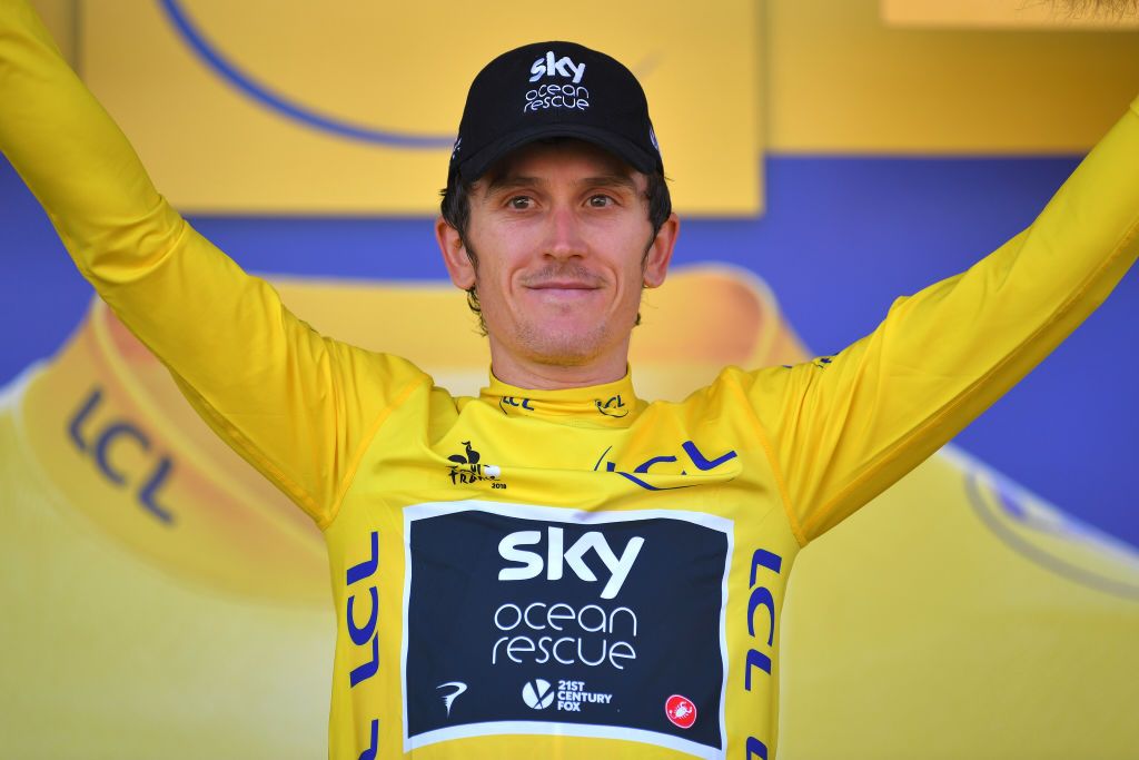 Geraint Thomas (Team Sky) in the Tour de France leader's jersey