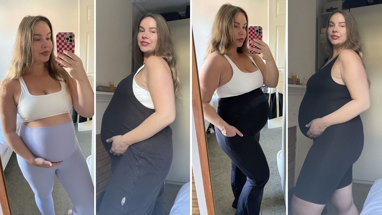 valeza wearing some of the best maternity workout clothes from the article