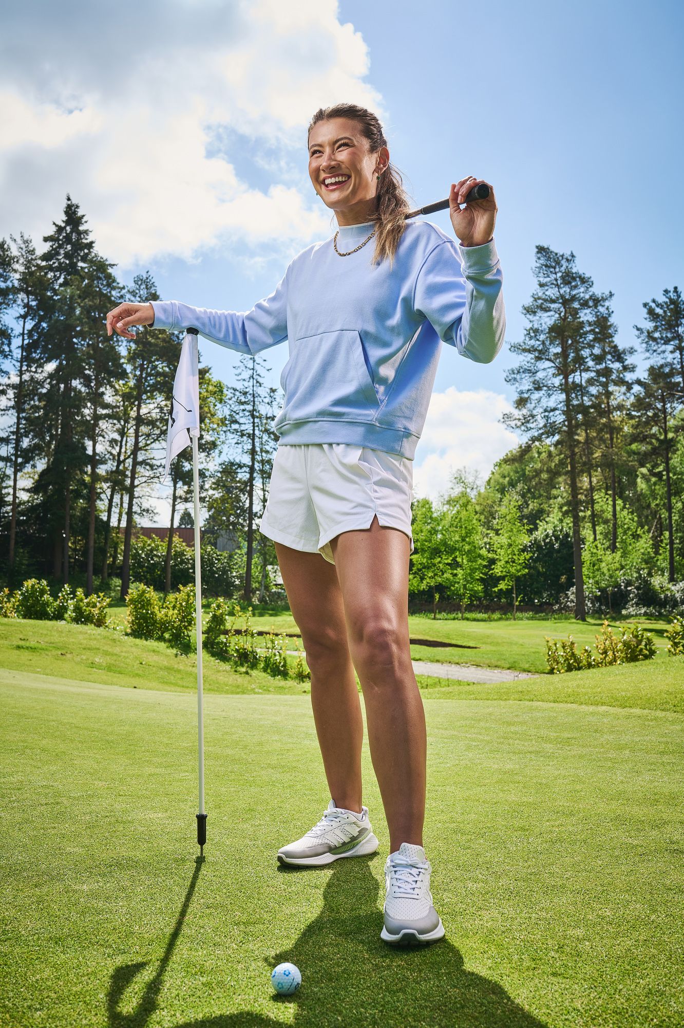 Mia Baker on the practice putting green at Foxhills