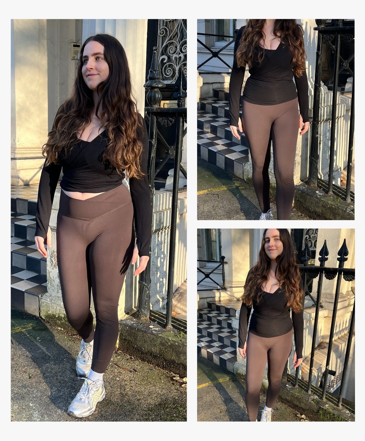 An image of Who What Wear UK's SEO Writer wearing Adanola's Ultimate Wrap-Over Leggings and Ultimate Square Neck Bra.