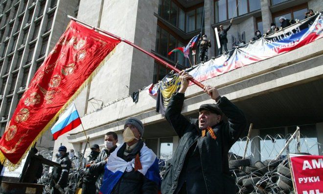 Activists with flags