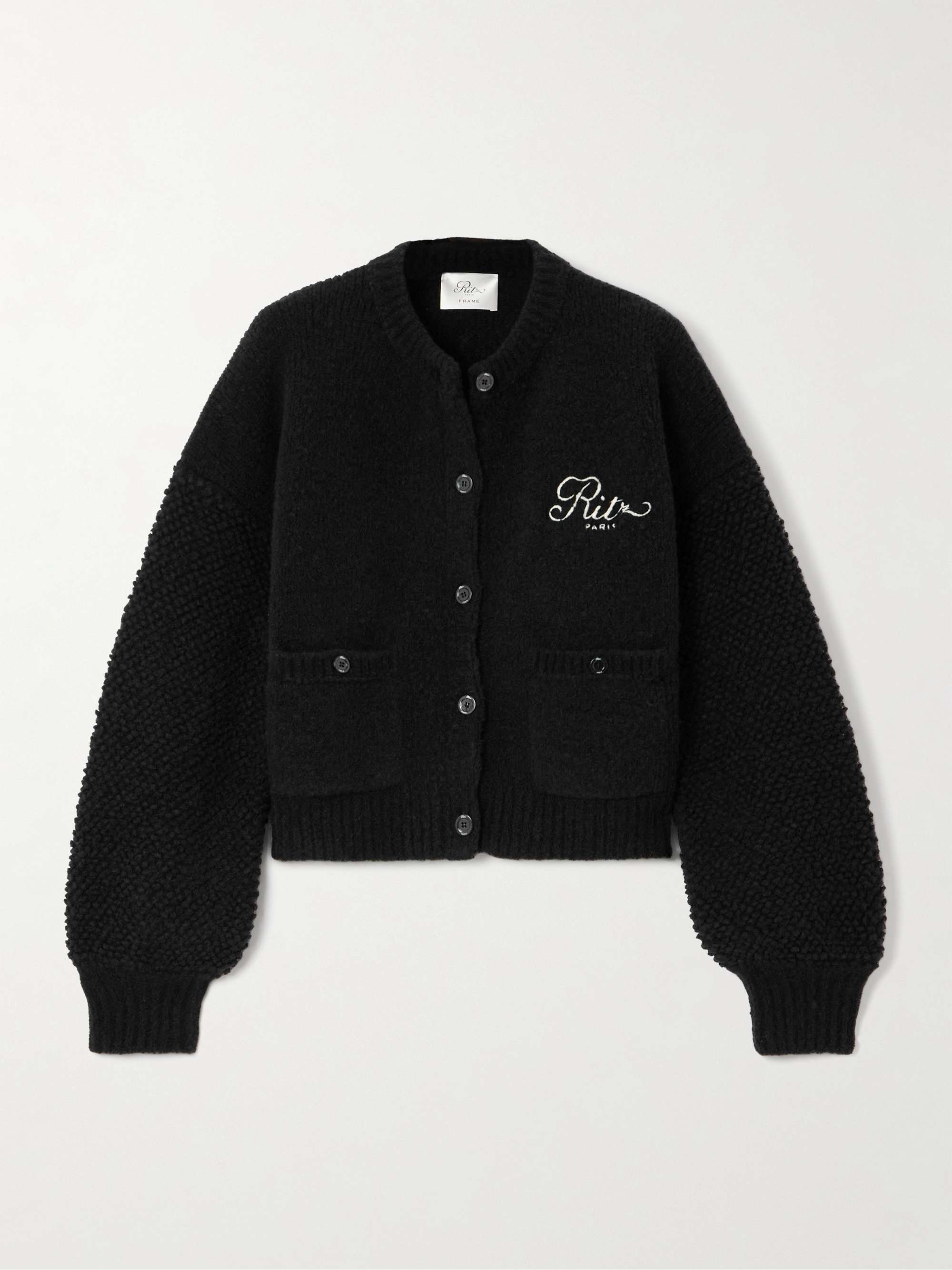 + Ritz Paris Cropped Embroidered Wool-Blend Cardigan