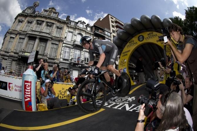 Bradley Wiggins (Sky) rolls down the start ramp for the Prologue at the 99th Tour de France