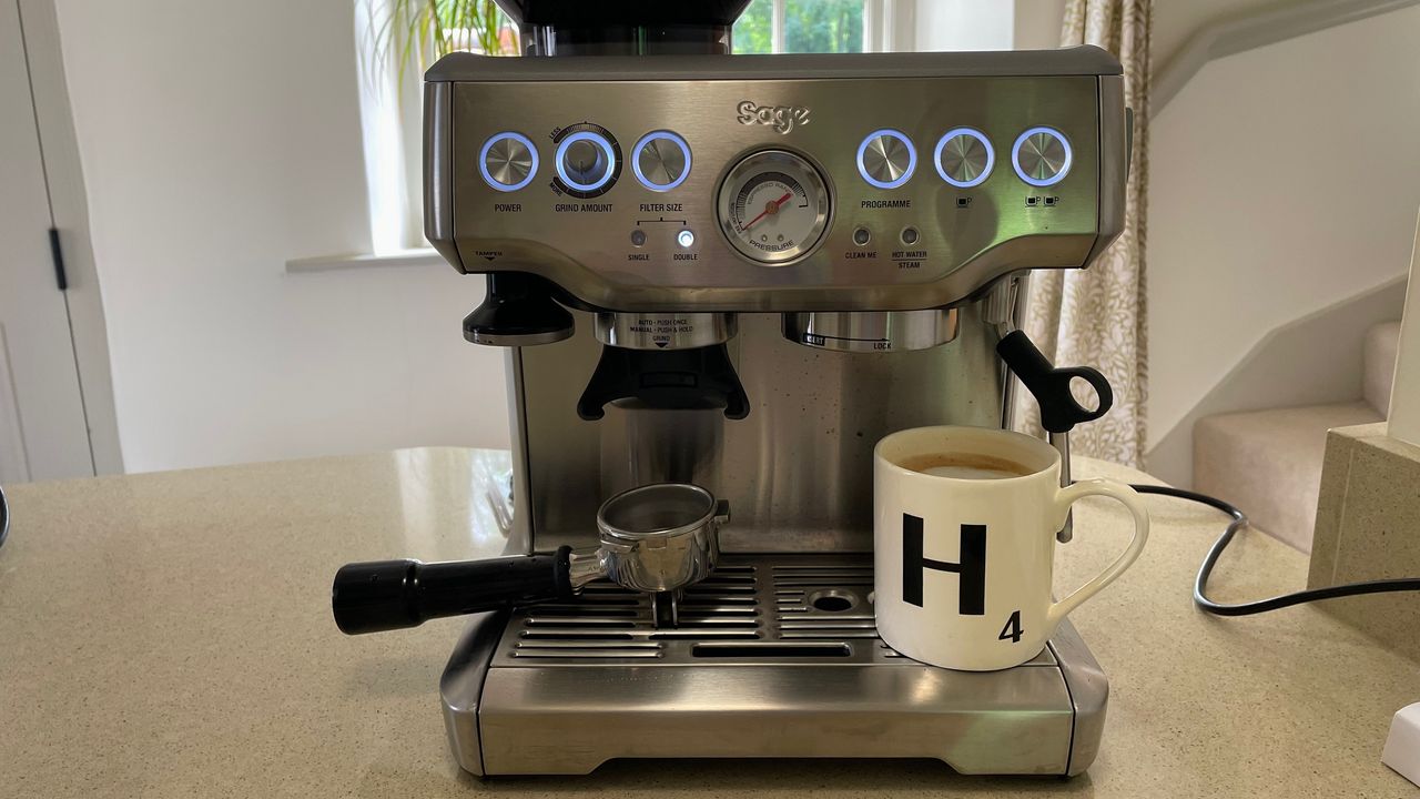 Breville Barista Express coffee maker after making an espresso