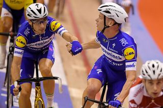 Elia Viviani and Iljo Keisse in the Madison at the Gent Six Day