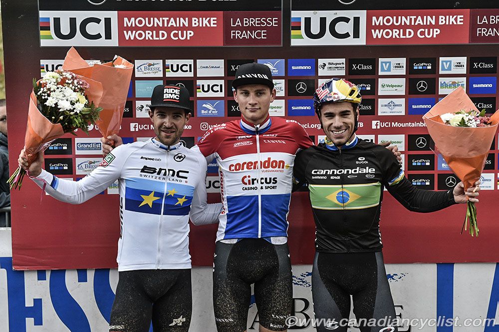 Podium: l to r - Lars Forster, Mathieu van der Poel, Henrique Avancini