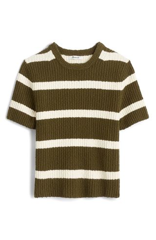 Stripe Bouclé Knit Crewneck Sweater Top