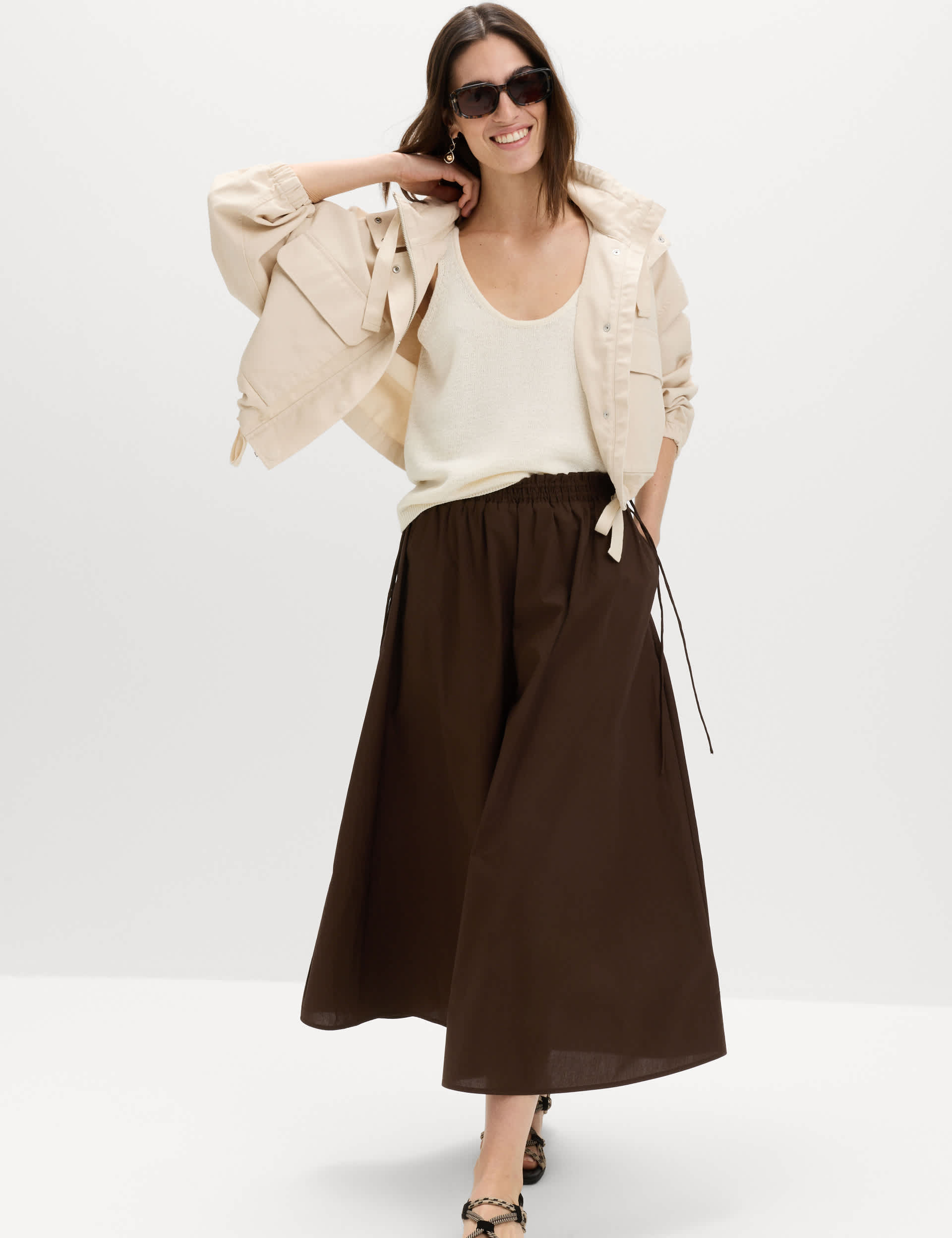 Pure Cotton Poplin Tie Side Midi Skirt