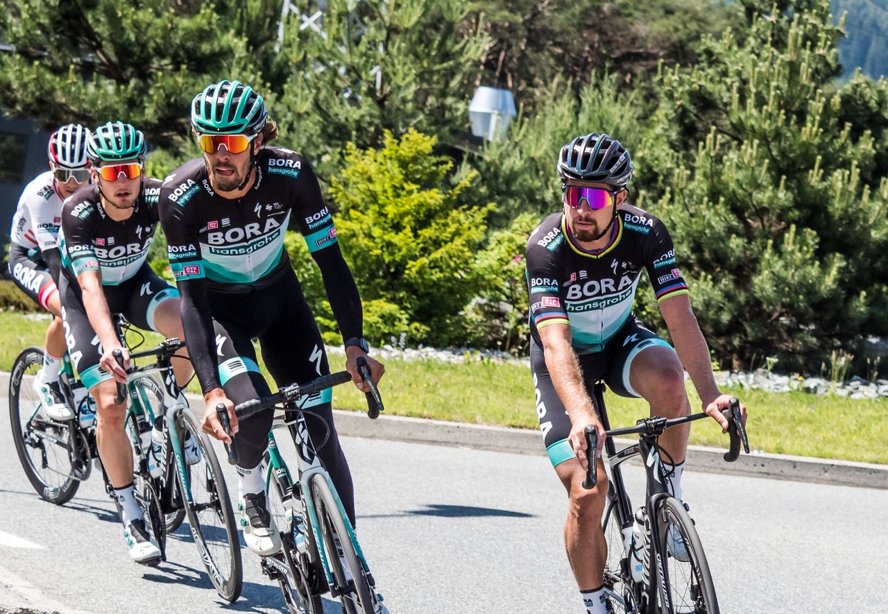 Daniel Oss and Peter Sagan at the Bora-Hansgrohe training camp.