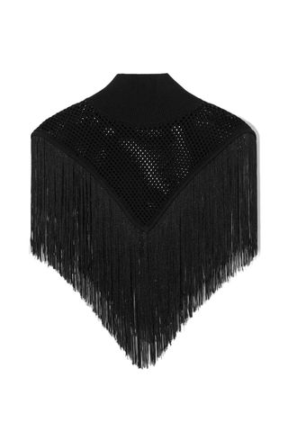 FRINGED OPEN-KNIT CAPE TOP