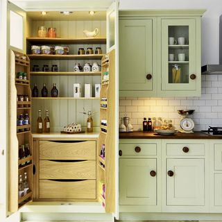 Kitchen with storage cupboards and drawers