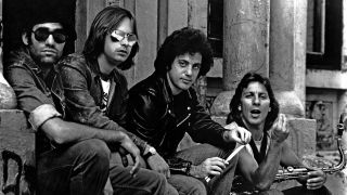 Billy Joel poses for a portrait with his band in circa 1977. (L-R) Liberty DeVito, Doug Stegmeyer, Billy Joel, Richie Cannata. 