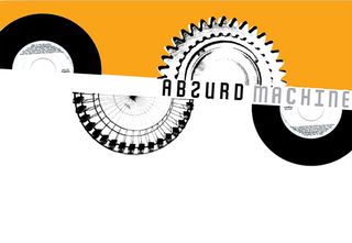 Absurd Machine letterhead features yellow and black vinyl and film roll graphics