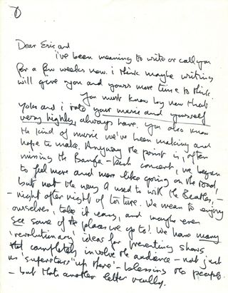 A letter from John Lennon to Eric Clapton, drafted in 1971