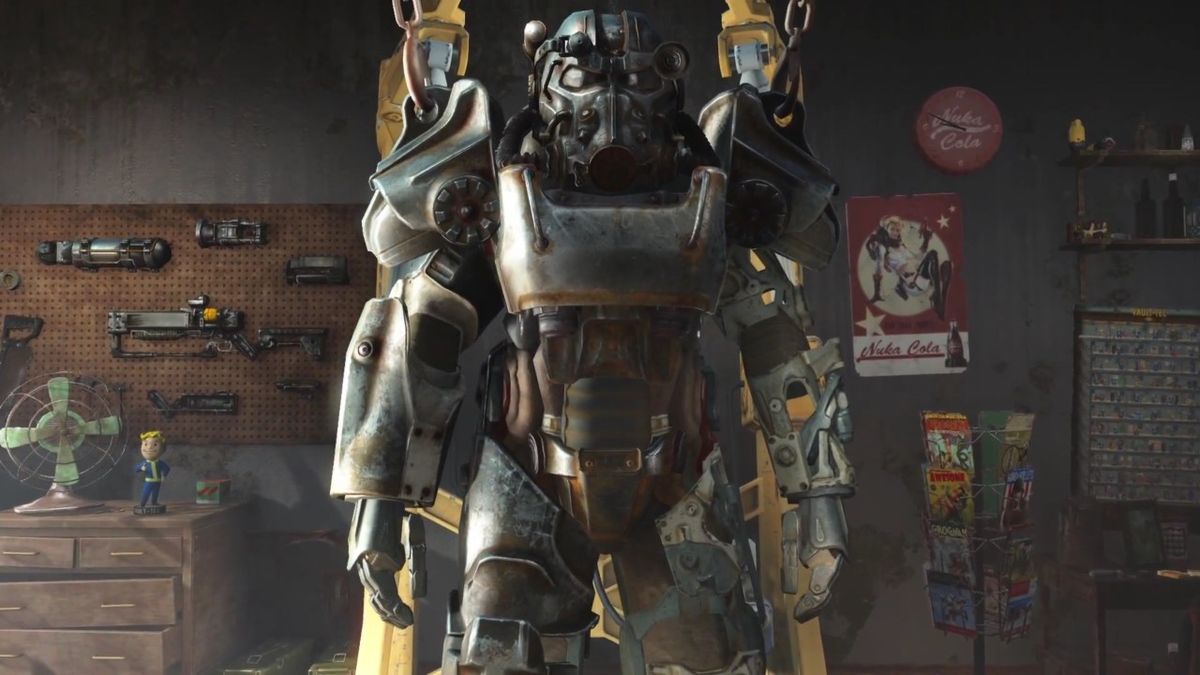 Best Fallout games: Fallout 4 power armor in repair rig