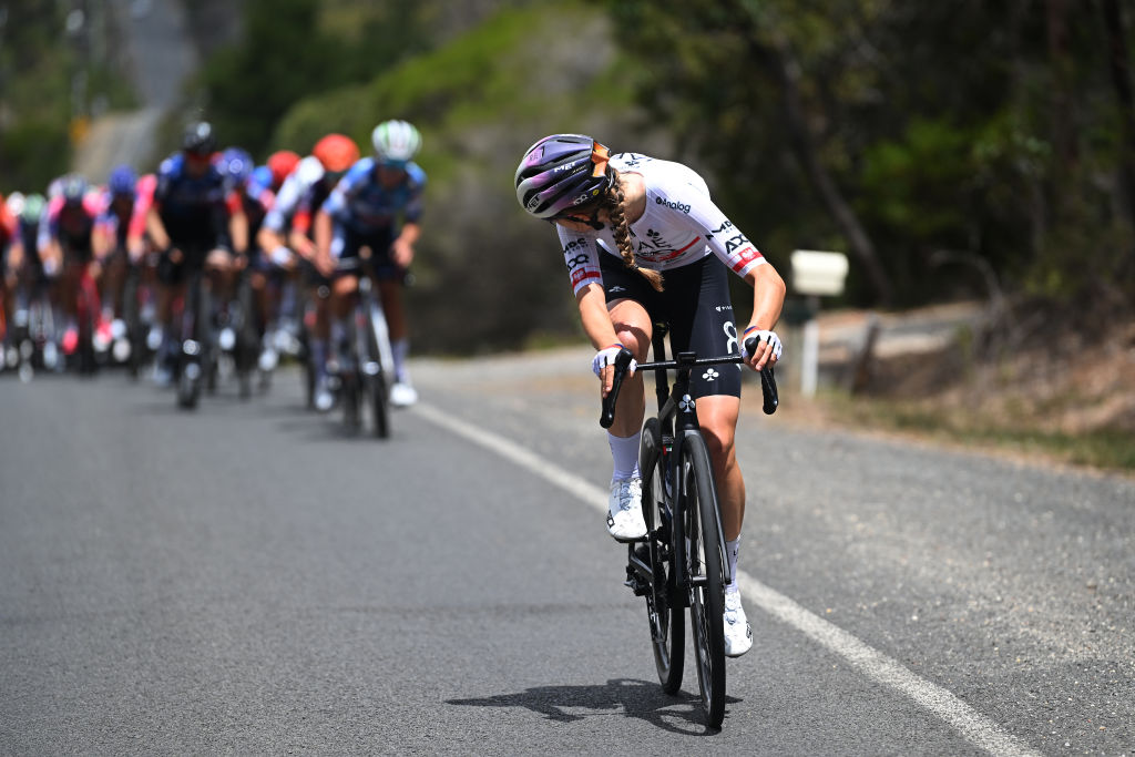 TORQUAY AUSTRALIA JANUARY 29 Dominika Wlodarczyk of Poland and UAE Team ADQ attacks during the 2nd Surf Coast Classic 2025 Womens Elite a 1186km one day race from Lorne to Torquay on January 29 2025 in Torquay Australia Photo by Dario BelingheriGetty Images