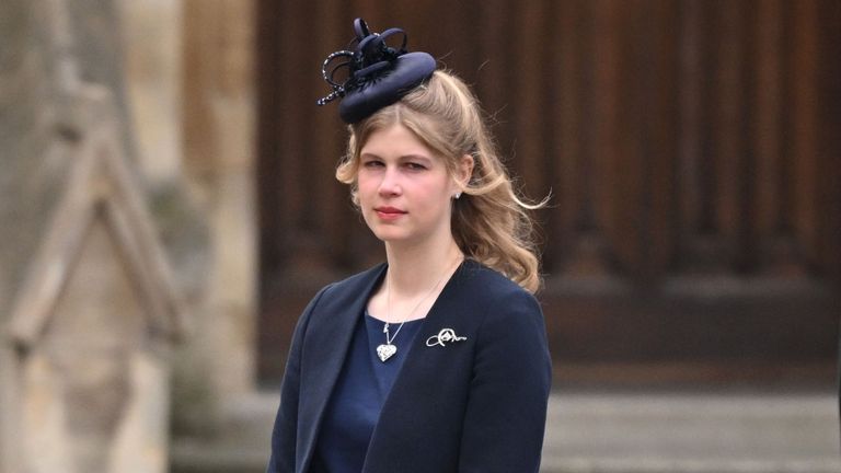Lady Louise Windsor attends the Thanksgiving service for the Duke Of Edinburgh at Westminster Abbey on March 29, 2022 in London, England. 
