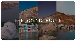 A collage of images featuring a travel guide to Milos, Greece.