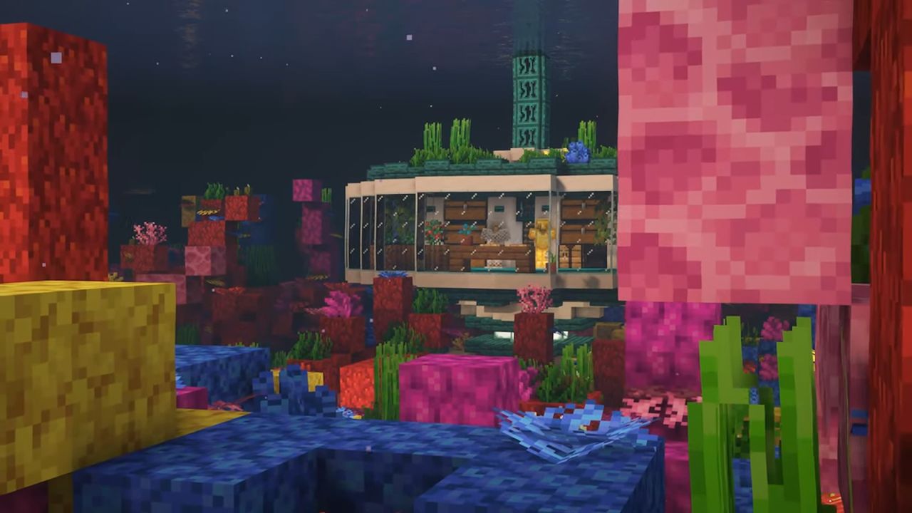Minecraft builds - an underwater coral reef base by Goldrobin