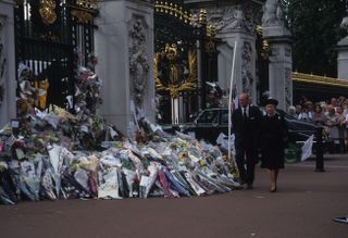 Flowers laid outside Buckingham Palace on Princess Diana's funeral