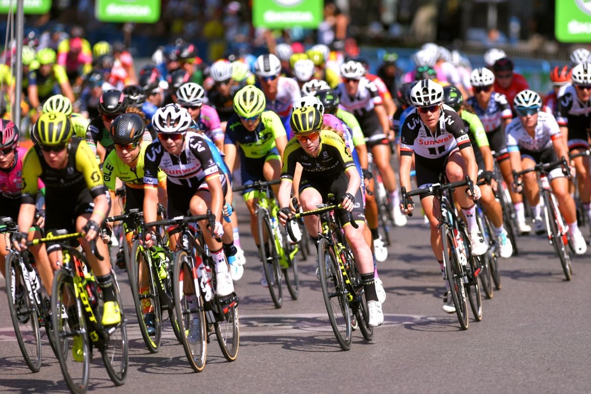 Roxane Knetemann (Team Ale Cipollini), Alexandra Manly (Team Mitchelton-Scott), Ellen van Dijk (Team Sunweb)