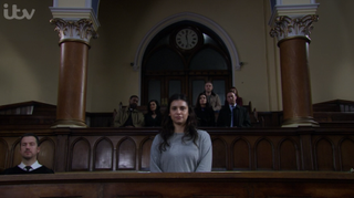 Meena in court in Emmerdale