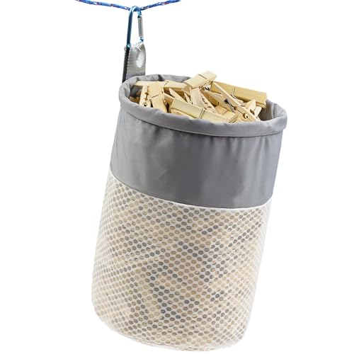 Mesh Clothespin Bag Holder Outside, Ventilation and Moisture Resistance, Multiple Hanging Methods Clothes Pin Bag With Drawstring Closure, Large-Capacity Clothespin Storage Organizer With Hooks