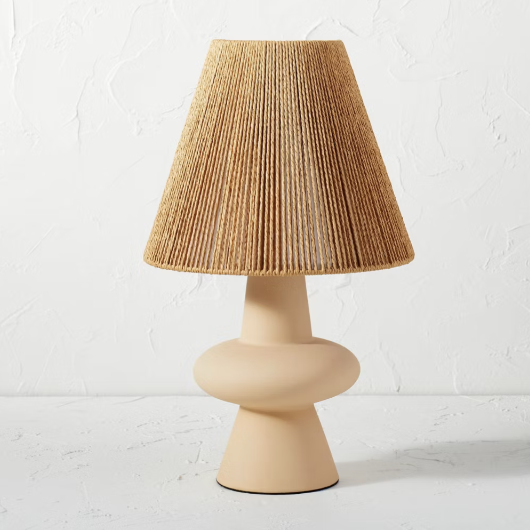 yellow lamp with cone shaped shade