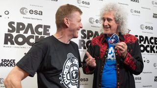 English astronaut Tim Peake (L) and English musician Brian May photographed at the Space Rocks event at the IndigO2 in London, on April 22, 2018.
