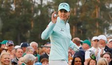 Annika Sorenstam waves to the crowd at Augusta National