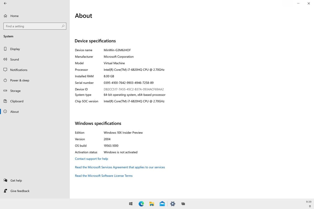 Windows 10X About