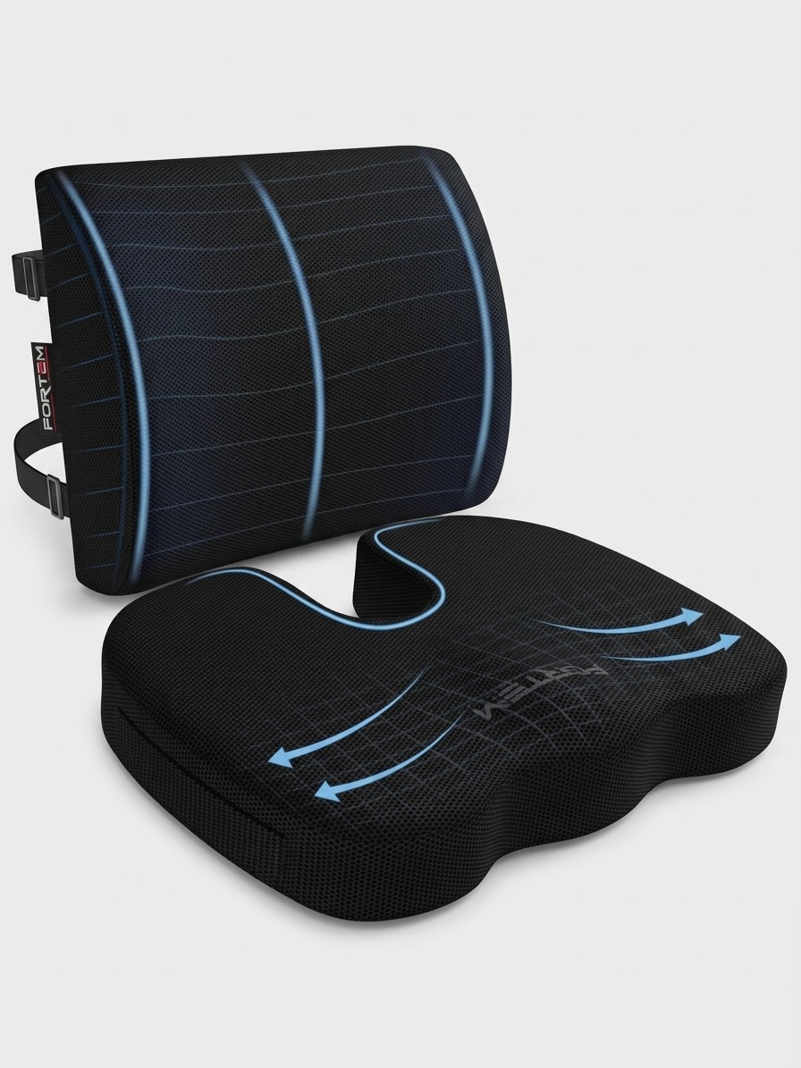 A Fortem seat cushion and lumbar support set