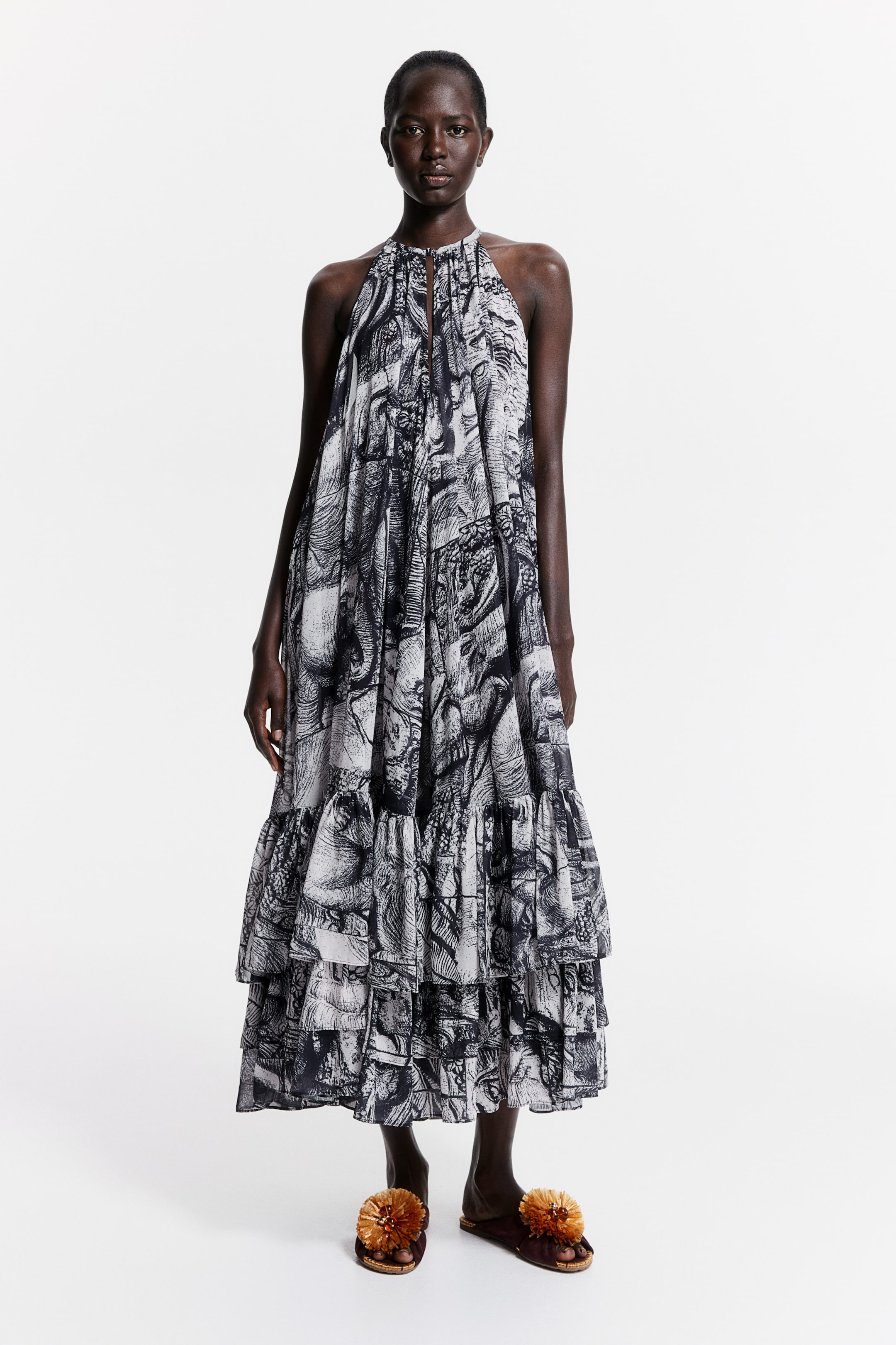 H&M x The White Lotus, Patterned Chiffon Dress