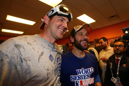 Actor Paul Rudd celebrrates with the Kansas City Royals